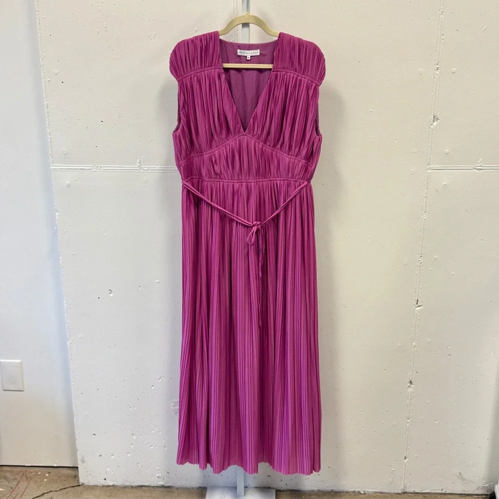 Endless Rose Magenta Pink Pleated Maxi A-line Dress V-Neck Sleeveless XL Brunch